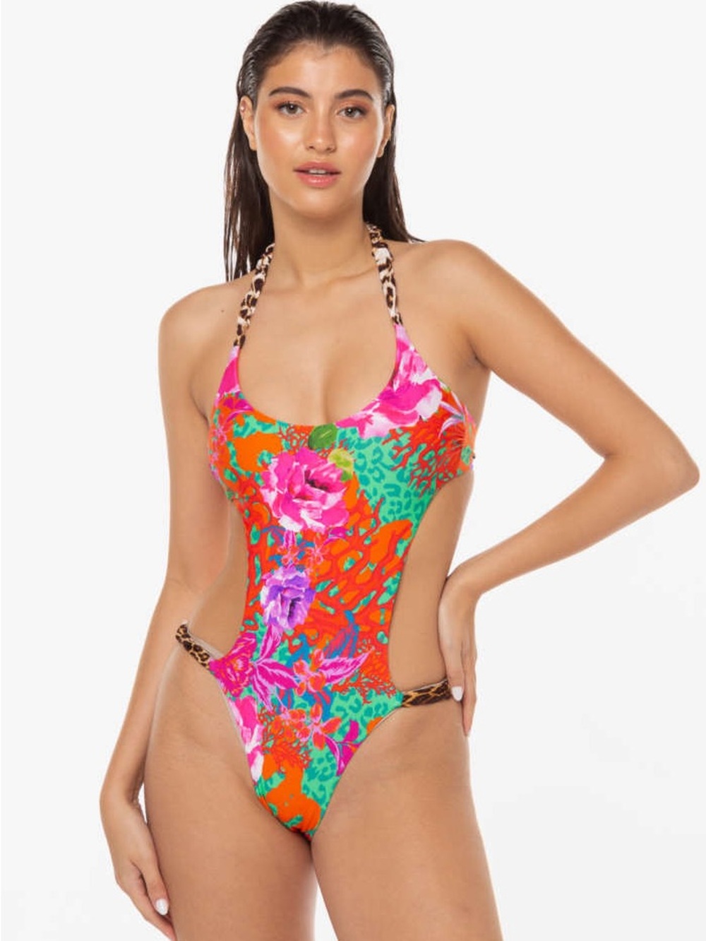 GUESS Sexy One Piece Floral Animal Print Tropical Swimsuit. small